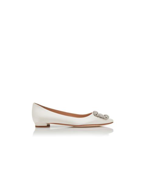 Light Cream Satin Jewel Buckle Flat Pumps