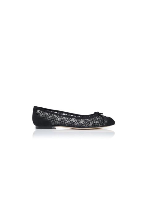 Manolo Blahnik Black Lace Ballerina Flats