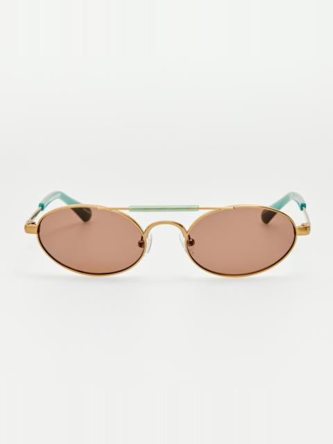 LINDA FARROW Oval Sunglasses in Gold and Blue
