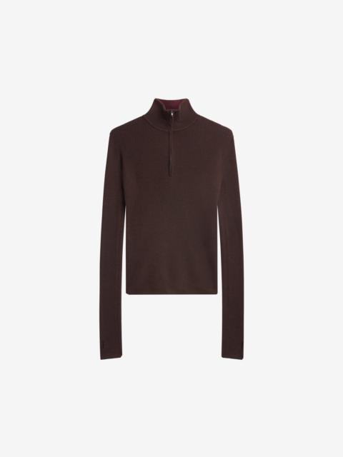 The Frankie Shop Sade Knit Zip Sweater - Brown/Burgundy