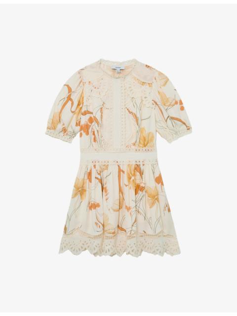 REISS Lacey Floral-Print Woven Mini Dress