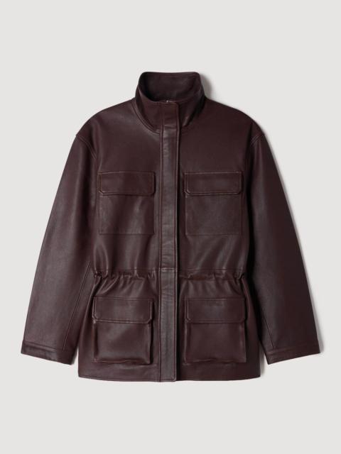 Sandro OVERSIZED LEATHER COLLAR JACKET
