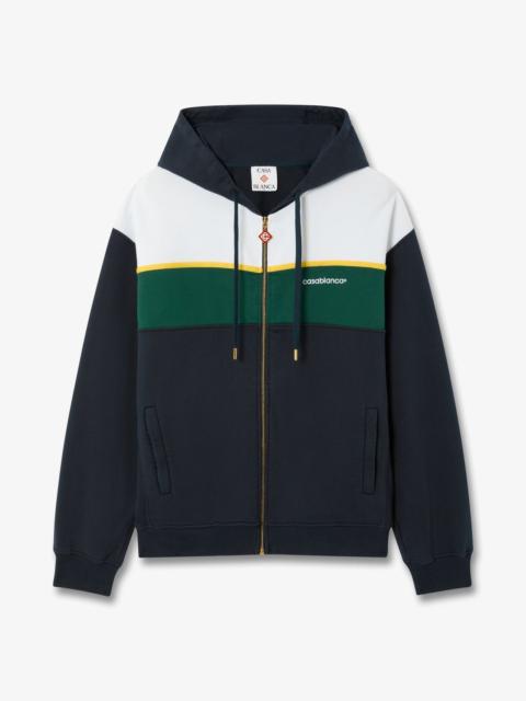 CASABLANCA Navy & Green Panelled Zip-Up Hooded Sweatshirt | Casablanca Paris