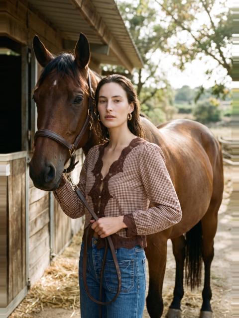 CAMI NYC YURI BLOUSE BROWN GINGHAM
