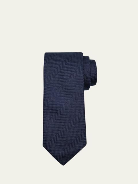 Brunello Cucinelli Men's Chevron Silk and Cotton Tie
