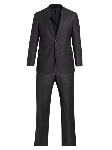 GIORGIO ARMANI Men's Windowpane Check Wool Suit - Charcoal