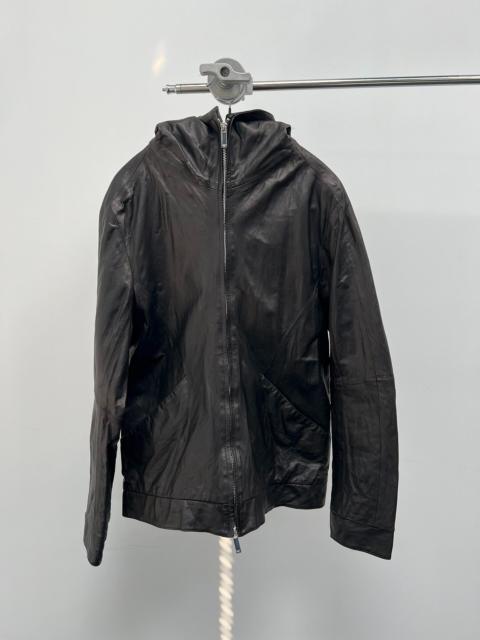 EMPORIO ARMANI Emporio Armani Black Hooded Slim-Fit Zip-Up Lambskin Jacket