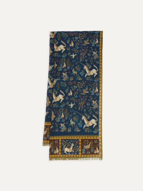 Drake's Navy Unicorn Print Wool-Silk Scarf