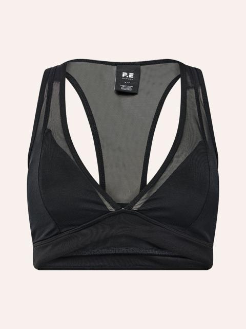 P.E NATION ALL OUT MESH SPORTS BRA IN BLACK