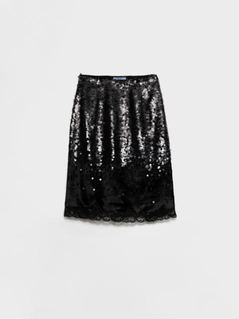 Embroidered velvet midi-skirt