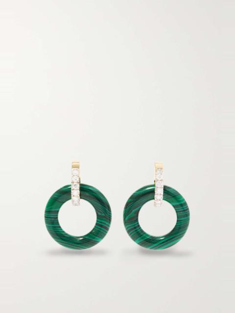 Door Knockers 14-karat gold, malachite and diamond hoop earrings