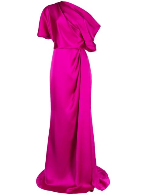 AMSALE off-shoulder draped-detail gown