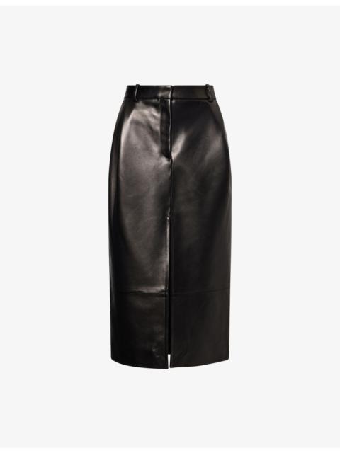 KHAITE Anden Pleated Leather Midi Skirt
