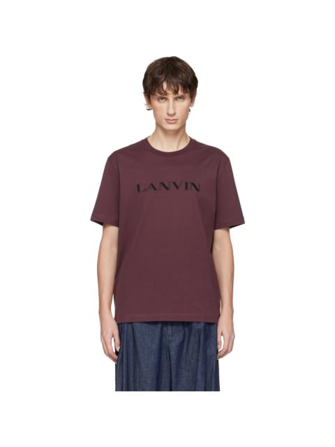 Lanvin Burgundy 'Lanvin' Embroidered Cotton T-shirt