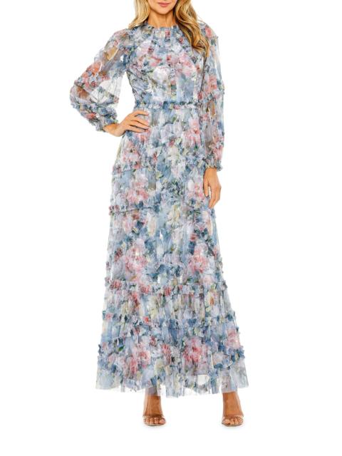 MAC DUGGAL Women's Floral Chiffon Tiered Maxi Dress - Platinum Multi