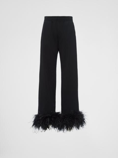 Cotton fleece joggers with feather trim