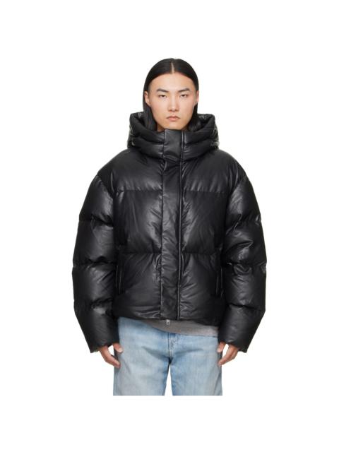 MM6 Maison Margiela Black Faux-Leather Hooded Puffer Down Jacket