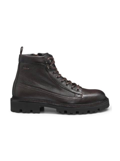 BOSS GRAINED-LEATHER HALF BOOTS WITH HIKING-STYLE LACES