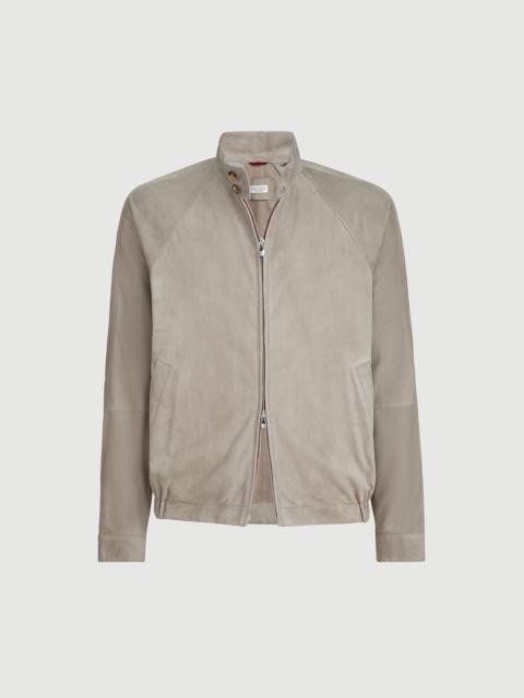 Brunello Cucinelli Suede unlined jacket with stand collar
