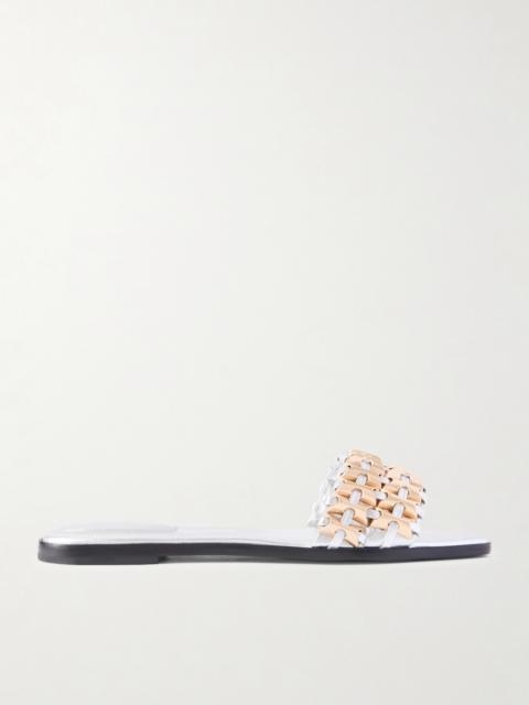 SIMKHAI Faye Embellished Metallic Leather Slides