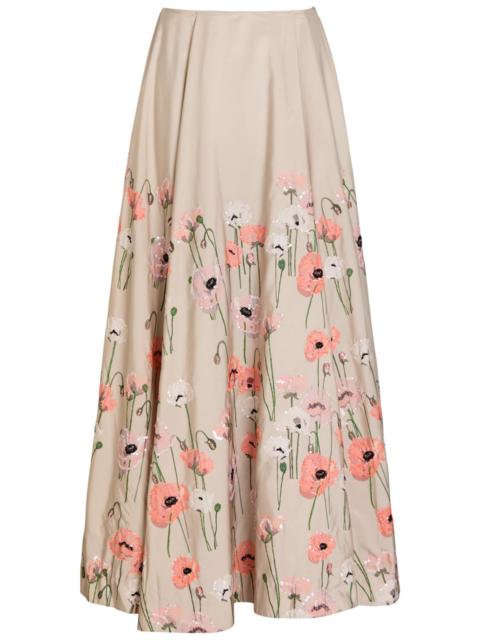 BERNADETTE Bernadette Kennedy Floral-embellished Satin-poplin Maxi Skirt