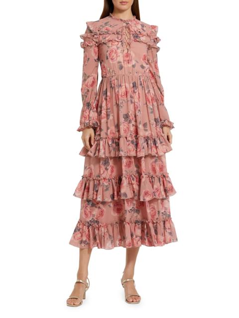 MAC DUGGAL Women's Rose-Print Tiered Ruffle Midi-Dress - Rose Multi