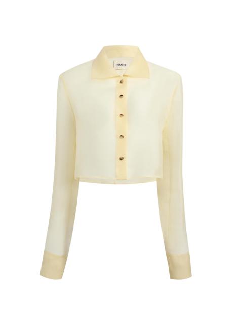 KHAITE Women's Jasen Sheer Silk Button-Front Top - Pale Yellow