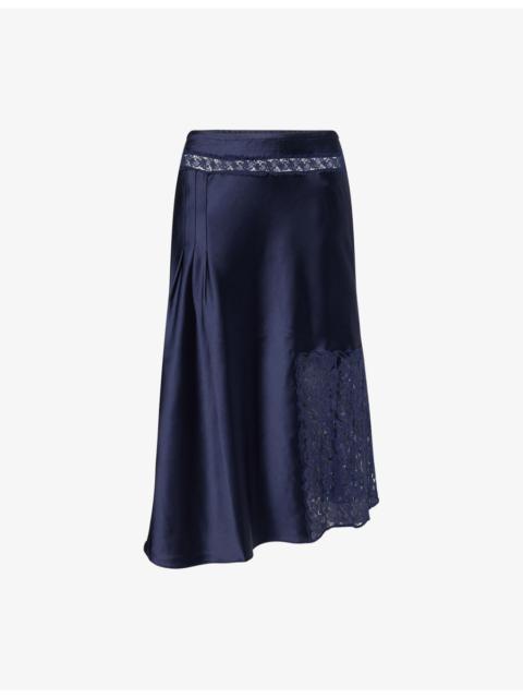 DAMSON MADDER. Elea Lace-Trim Satin Midi Skirt