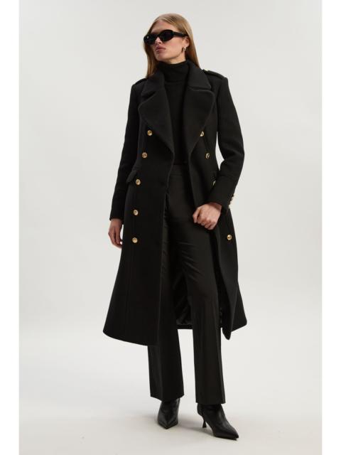 KAREN MILLEN Wool Double Breasted Military Tailored Midi Coat
