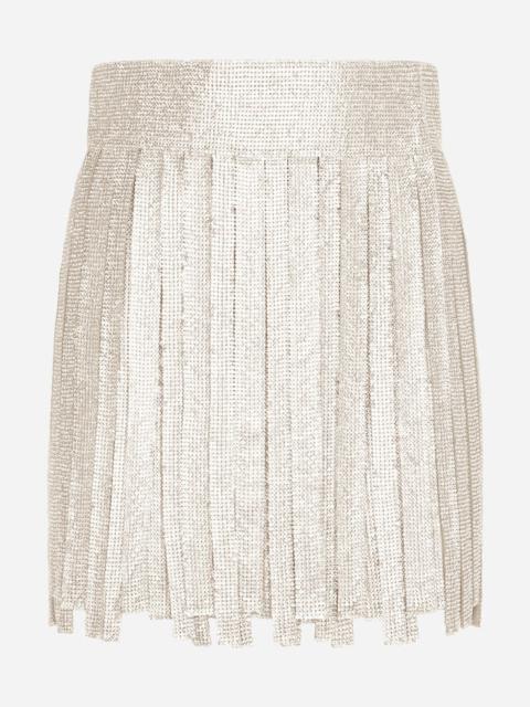 Crystal mesh miniskirt with fringing