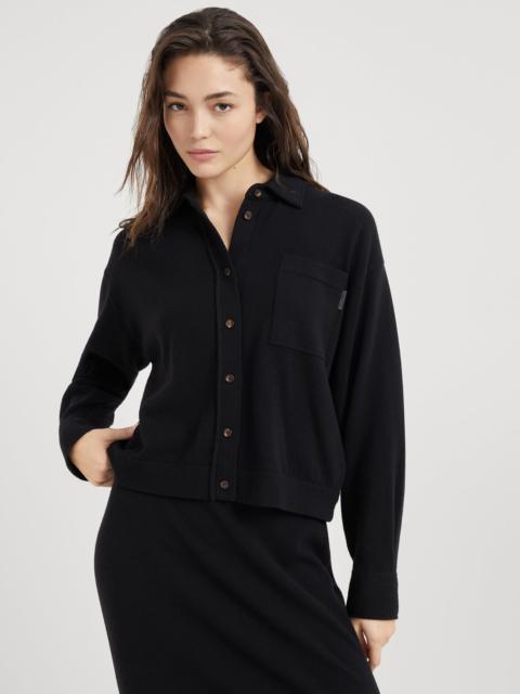 Brunello Cucinelli Cashmere knit shirt with shiny tab