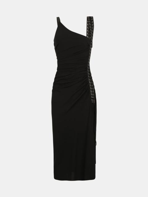 Sable calf-length dress with laces and eyelets