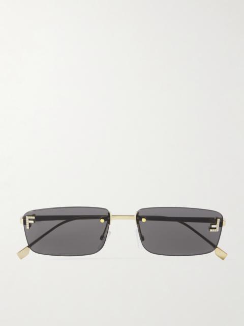 FENDI Fendi First Rectangular-frame Crystal-embellished Gold-tone Sunglasses