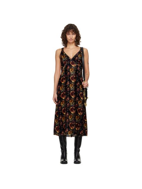 R13 Black & Orange Grunge Slip Dress