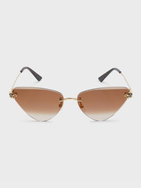 Cartier Panthère Rimless Cat-Eye Metal Sunglasses