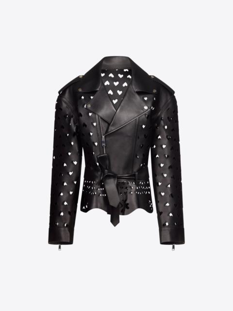 AREA LASER-CUT LEATHER HEART MOTO JACKET