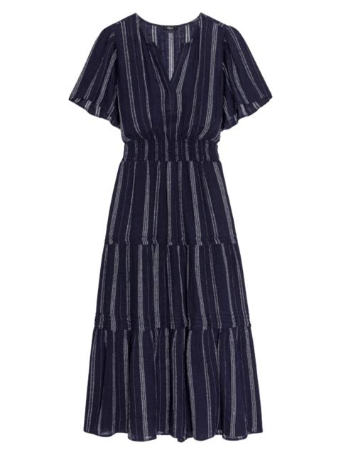 Rails Women's Cannes Striped Linen-Blend V-Neck Midi-Dress - Marina Stripe