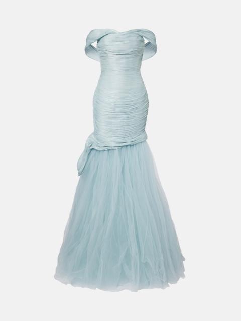 MARMAR HALIM Pleated off-shoulder bustier gown