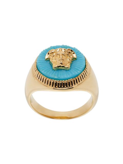 VERSACE Gold & Blue Medusa Biggie Ring