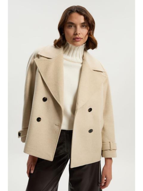 KAREN MILLEN Petite Tailored Brushed Wool Double Breasted Short Pea Coat