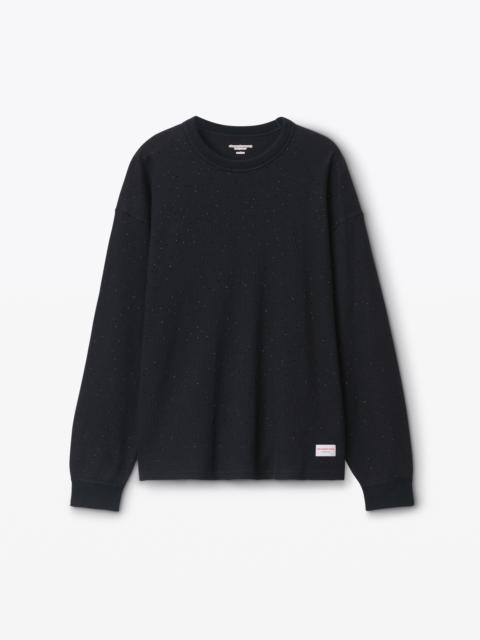 Alexander Wang Crystal Hotfix Crewneck Long-Sleeve Tee in Waffle Knit