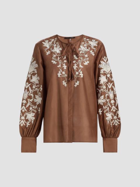 KOBI HALPERIN Women's Franki Floral-Embroidered Taffeta Blouse - Cacao