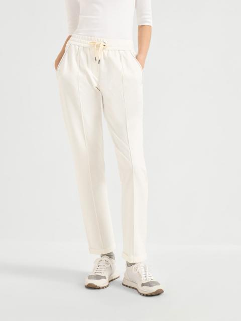 Brunello Cucinelli Stretch cotton lightweight French terry track trousers with monili