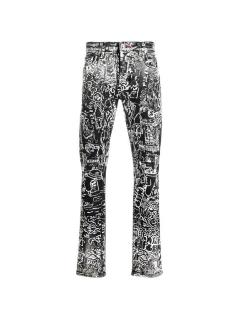 all-over graphic-print jeans