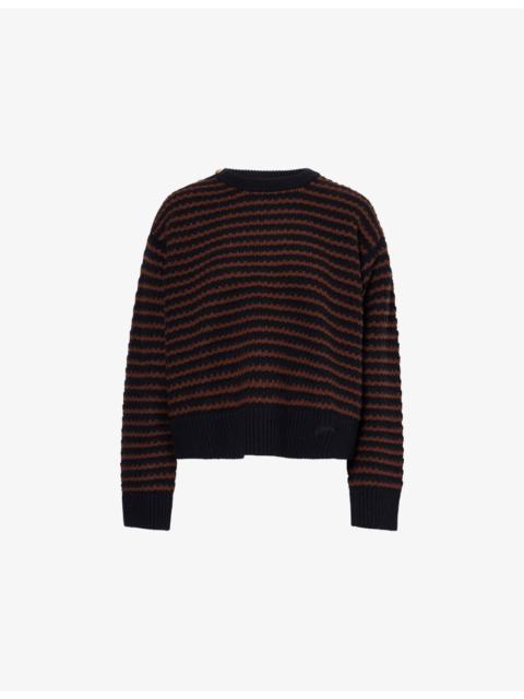 GANNI Striped Round-Neck Wool And Cotton Jumper
