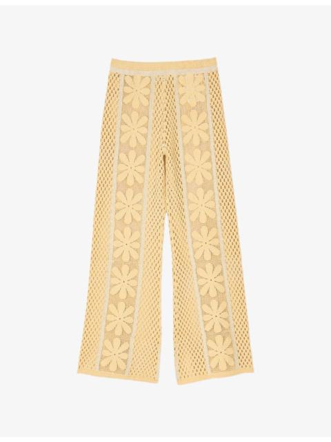 Sandro Floral-Pattern Crochet Knitted Trousers