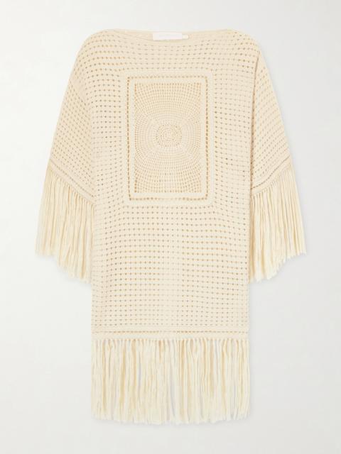 Zimmermann Indra Fringed Crocheted Cotton Mini Dress