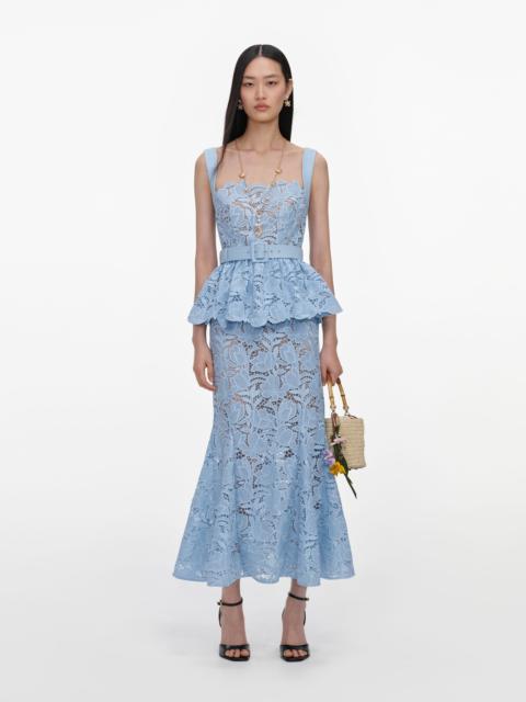 self-portrait Blue Lace Peplum Midi Dress