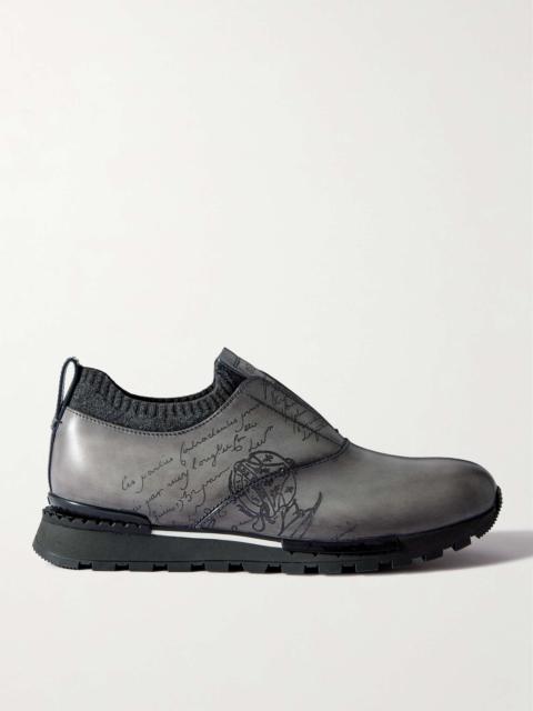 Berluti Scritto Cashmere-Trimmed Venezia Leather Slip-On Sneakers