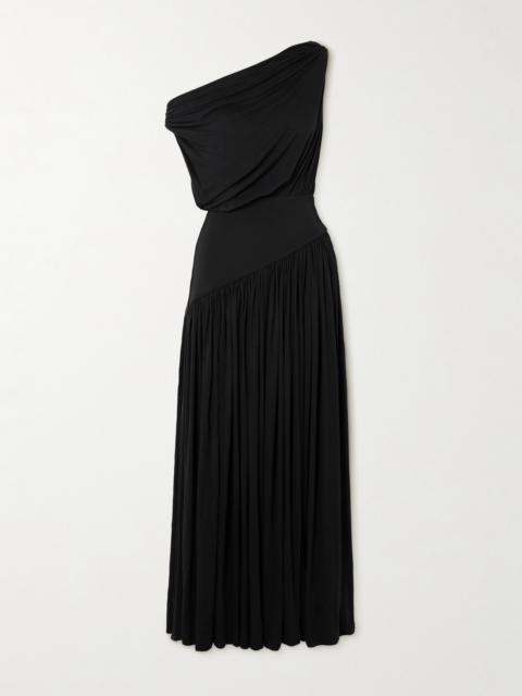 ABADIA One-shoulder Asymmetric Draped Jersey-trimmed Stretch-bamboo Maxi Dress